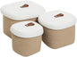 Set of 3 Stylish Rectangular Woven Baskets with Lids - Elegant Storage Solution for Home Decor and Organization, Beige/White Lid