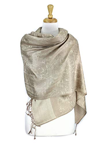 PASKMLNA Paisley Jacquard Pashmina Shawl Wrap Scarf Stole - color: Beige Taupe