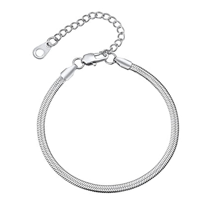 FindChic Elegant Herringbone Snake Chain Anklets/Bracelets 3MM/5MM Width Stainless Steel/18K Gold/Rose Gold Plated/Black 4 Color Options, 8.3'' 8.5'' 10.5'' Length, with Gift Box - color: B: 3mm 6.3'' bracelet (Stainless Steel)