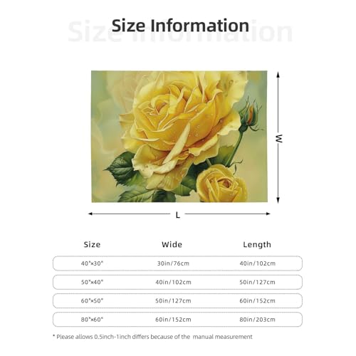 Yellow Rose Prints Throw Blanket (320g Flannel) Anti-Pilling Warm Fuzzy Blankets for Bed Sofa Couch Travel 40x30 Inch - color: Yellow Rose, size: 40x30 Inch