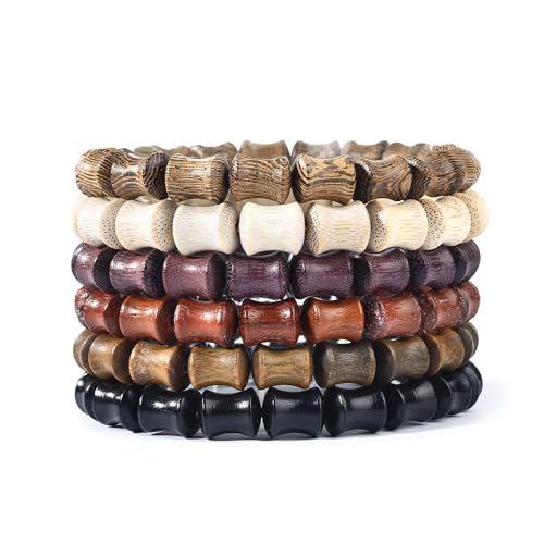 Wooden Beaded Bracelet Multi-Layered Stretch Bracelet for Men and Women Elastic Bracelet 6pcs - color: A-07