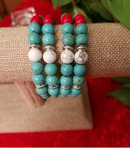 Handmade Beaded Cuff Bracelet - color: blue red