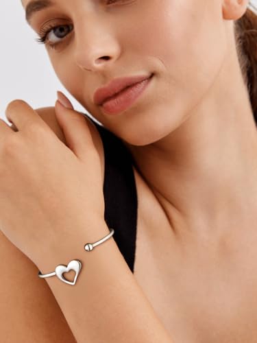 U7 Unisex Simple Cuff Bracelet 18K Real Gold Platinum Plated Fine Bracelets Fashion Jewelry Open Bangle Cuff Bracelets, Twisted or Heart Style - color: F.Heart End-Stainless
