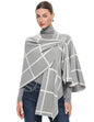 PULI Womens Elegant Cross Front Shawl Wraps Knitted Ponchos Cape Light Weight Poncho Sweater Soft Warm Travel Wraps - color: Classic Check-light Heather Gray and Ivory White