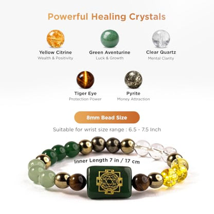 Natural Healing Dhan Yog Bracelets For Men & Women Certified Gemstone 8mm Beads for Money Magnet & Wealth Attraction, Prosperity, Success, Protection, Luck, Stress Relief & Emotional Balance DhanYog Bracelet - color: Kuber Dhanyog + 7 Chakra Selenite Plat