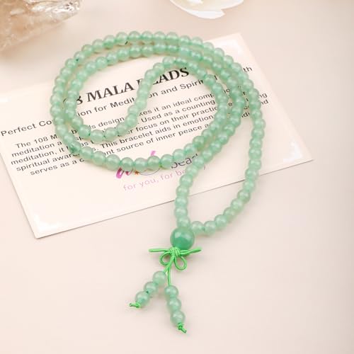 AD Beads 6mm 8mm 108 Prayer Mala Jasper Elastic Bracelet - Handmade Yoga Meditation Healing Power Energy Gifts for Unisex Adult. - color: Green Aventurine(Opportunity)