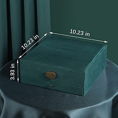 Women Jewelry Box Lockable 3 Layers Large Jewelry Organizer Storage Case for Earrings Necklaces Rings Bracelets,Green Display Jewel Holder (Green) - color: Green