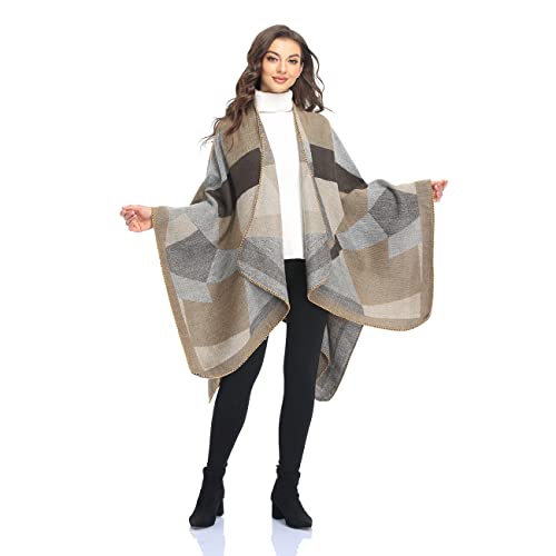 Shawl Wraps for Women, Elegant Knitted Cape Open Front Poncho Scarf Blanket Cardigan Coat for Spring, Autumn, and Winter - color: Gray Khaki