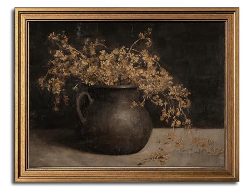 Vintage Gold Framed Wall Art Floral Canvas Art Prints Farmhouse Botanical Pictures Moody Autumn Flower Paintings Rustic Wall Decor for Bathroom Living Room 12x16in - color: Moody Floral, size: 12x16in Gold Framed