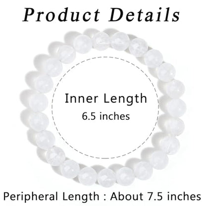 MAIBAOTA Healing Crystal Bracelet for Women Men, 8/4 mm Natural Stone Beaded Bracelets, Jewelry Birthday Gifts, Round Gemstones Stretch Bracelets - color: White-Clear Quartz, size: 8 mm