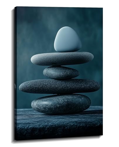 Zen Wall Art Balanced Rock Picture Spa Stone Painting Meditation Canvas Prints Spiritual Room Bathroom Living Room Office Wall Decor Framed(Art-13,12.00"x18.00") - color: L - Spa Stones, size: 18"L x 12"W