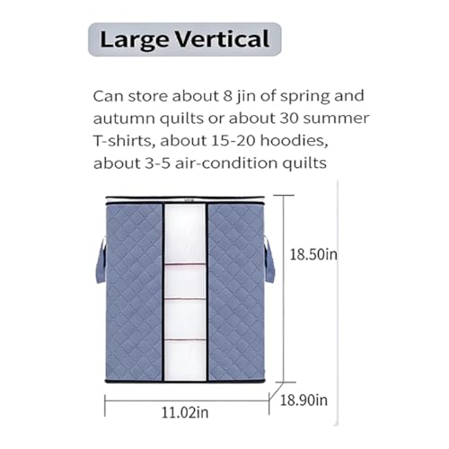 Heavy-Duty Storage Bags with Zipper, Foldable Thick Fabric Blanket Storage Bags, Waterproof Moving & Travel Organizers, Foldable Reinforced Handles (Gray)