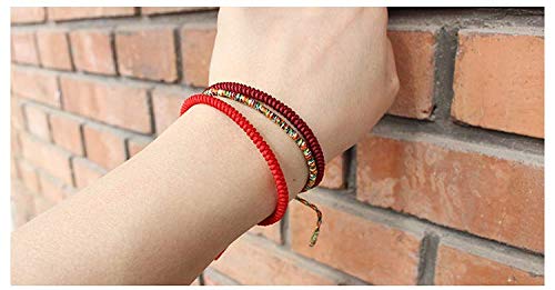 COLORFUL BLING Chinese Lucky Red String Bracelet Tibetan Buddhist Prayer Handmade Yoga Prayer Rope Mala Bracelet Adjustable Size Lucky New Year Jewelry Gifts for Women