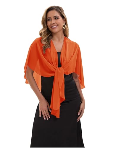 Baoqiya Chiffon Shawl Evening Scarf Shawls and Wraps for Women Wedding Party Bridal Scarves Cover Ups - color: Orange