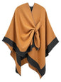 Women's Elegant Shawl Wraps, Soft Open Front Poncho Cape, Reversible Casual Cardigan Shawls for Gift Travel - color: Bronze-black