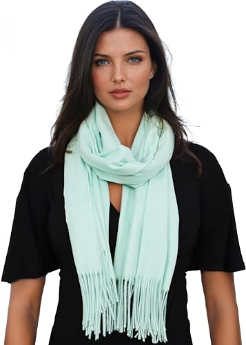 Ocomfly 100% Pashmina Scarf for Women - Premium Womens Scarves - Gift Boxed - Shawls or Wraps - Ultra Soft and Warm - color: Spring Green