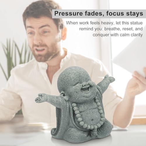 Buddha Statue, Bring Luck Laughing Buddha Sandstone Decor for Home, Office, Car, Meditation Spaces Portable Buddhist Sculpture Suitable for Tea Pets, Yoga Studios