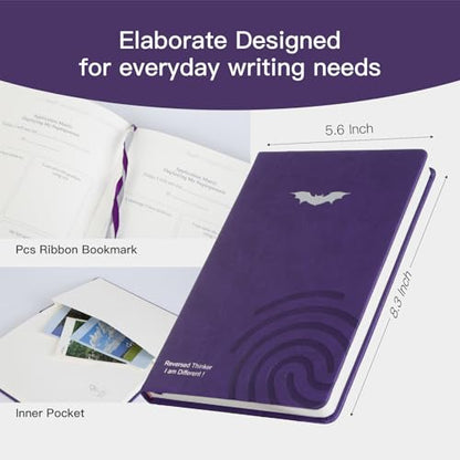 Comix Guided Journal for Women & Men & Teen – Daily Prompts for Self-Discovery, Gratitude, Reflection – Goal Setting Notebook for Mindfulness, Happiness, Gift Choice– Purple, Bat - color: Purple