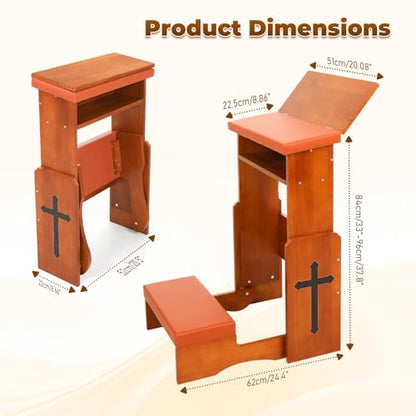 Prayer Kneeler Bench with Book Rest, Adjustable Height Foldable Kneeling Bench with Thick Padding, Portable Prayer Stool for Home, Church and Meditation