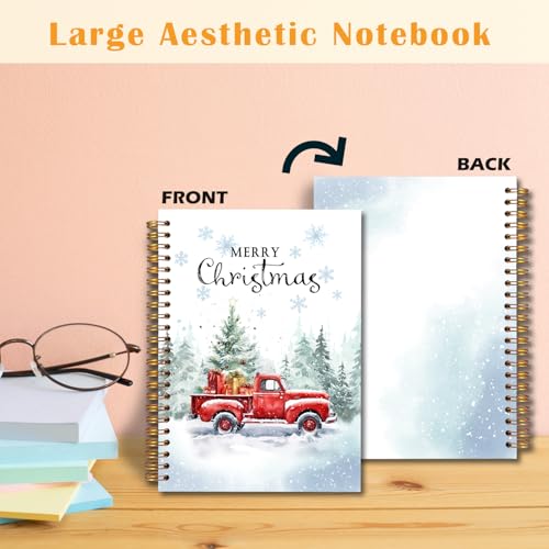 JINYO Winter Christmas Red Truck Notebook, Merry Christmas Journal, Farmhouse Xmas Tree Forest Journal for Women, Winter Spiral Notebook 5.5x8.3 Inch