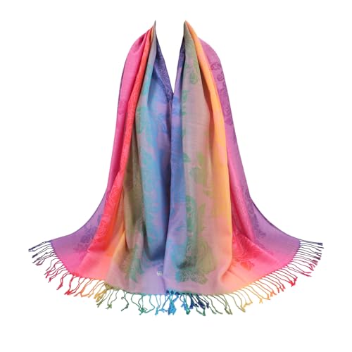 Rave Pashmina Scarf, Fashion Colorful Shawls and Wraps Soft Festival Scarves - color: C-salmon (Flower Pattern)