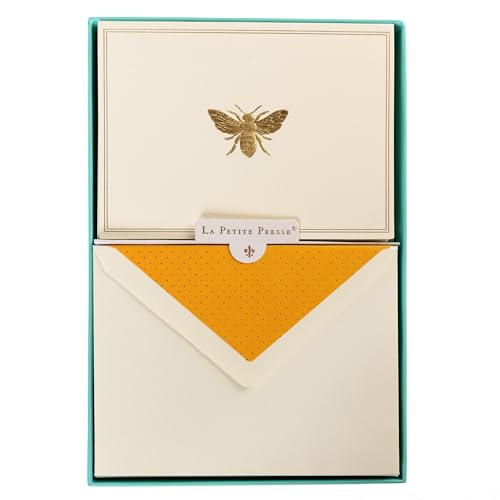 Graphique Bee Designer Cards Luxe Collection, Gold Foil Embossed Stationery Boxed Set, 10 Blank Cards with 11 Envelopes, All Occasion Greetings, 5.25" x 3.8" - color: Bee
