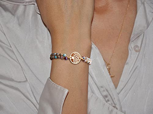 Jinxiuge Tree of Life Turquoise Stone Bracelet for Women Handmade Braided Layered Bead Bracelet with Black Gift Box - style: Style-B