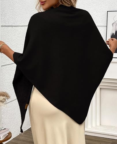 Womens Knitted Shawl Wraps Casual Solid Color Cape Scarf Comfortable Triangle Pashmina Shoulder Sweater - color: Black