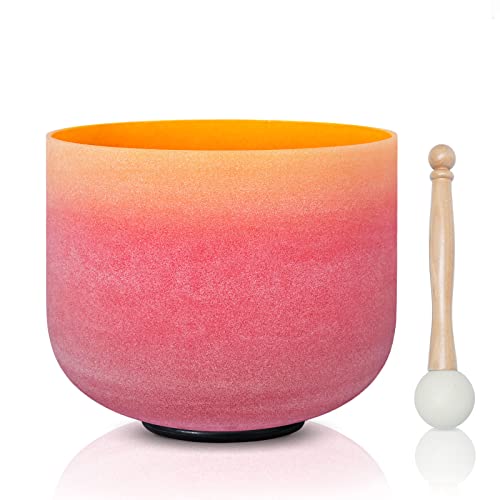 CVNC 440HZ 8 Inch Rainbow Colored E Note Solar Plexus Chakra Frosted Quartz Crystal Singing Bowl for Sound Healing and Meditation - color: E Note