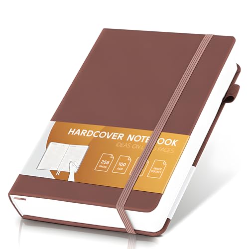 MINICAGIE Lined Journal for Women Men 256 Pages 100 Gsm Thick Textured Leather Journaling Notebooks for Writing A5 Wide Ruled Hardcover Notebook for Work School Note Taking, 5.7 x 8.3 In, Brown - color: Brown