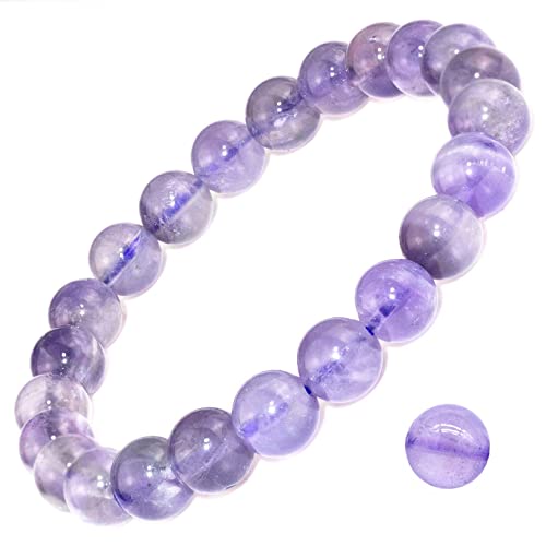 8mm Natural Gemstone Stretch Bracelet, Handmade Unisex Crystal Bracelets for Meditation, Yoga, Spiritual Healing & Positive Energy - color: lavender quartz