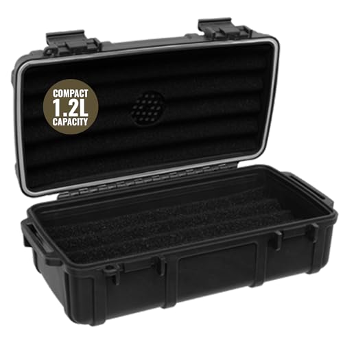 Waterproof Storage Case 1.2 L Capacity – Heavy-Duty Gear Box with Foam, Carabiner & Lanyard – Crushproof, Airtight Outdoor Container for Camping, Hiking, Fishing - color: Black