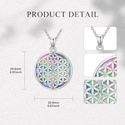 Flower of Life Necklace 925 Sterling Silver Chakra Pendant 7 Chakra Flower of Life Jewelry for Women Men