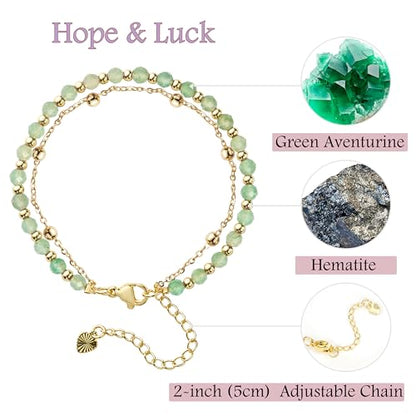 Farfume Crystal Bracelet Beaded Bracelets 4mm Natural Stone Beads Gemstone Handmade Jewelry Gift for Women - color: Green Aventurine-hope&luck
