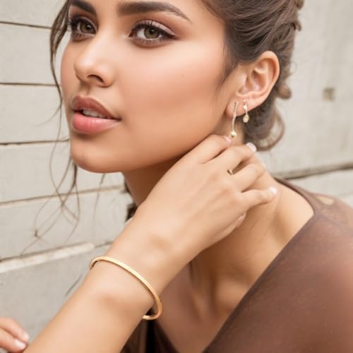 Dainty Gold Bar Bracelet for Women Simple Delicate Thin Cuff Bangle Hook Bracelet 18K Gold Plated Handmade Minimalist Jewelry - color: Gold