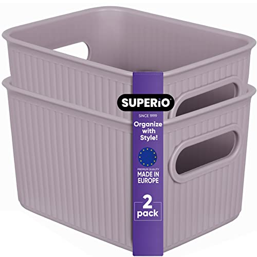 Superio Ribbed Collection - Decorative Plastic Basket Open Home Storage Bins Organizer, Small Lilac Purple (2 Pack) Container Boxes for Organizing Closet Storage Bins for Shelves 1.5 Liter - size: 2 Pack, style: Bin - Small (1.5 Liter)