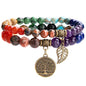 Bivei Natural Semi Precious Gemstone beads bracelet for women - Life Tree and Leaf Charm Energy Reiki Crystal Stretch Bracelets - color: # 7 chakras bracelet set- Bronze, size: Medium:6.8-7.24inch