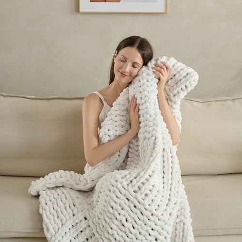 Chunky Knit Blanket Throw 50x60 Inches,Handmade Cable Knit Crochet Blanket,Cozy Lightweight All Season,Wrinkle-Resistant Polyester for Couch Bed Sofa Reading Nook, Beige - color: Beige
