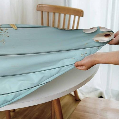 Seashells Round Table Cloth Wooden Nautical Starfish Elastic Edged Table Cover Fade and Stain Resistant Table Cloths Easy to Clean Fits Tables 40-44" Diameter - color: Seashells