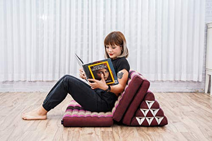 Leewadee 3-Fold Mat XXL with Triangle Cushion – Firm TV Pillow, Foldable Mattress with Cushion Made of Kapok, 67 x 31 inches, Auburn Pink - color: Sf29 - Auburn, Pink, size: 3 seating segments XL