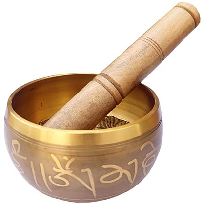 Purpledip Bell Metal Singing Bowl: Buddhist Tibetan Musical Instrument For Dhyana & Meditation (10781) - style: Scripture design | 5 inches | Gold