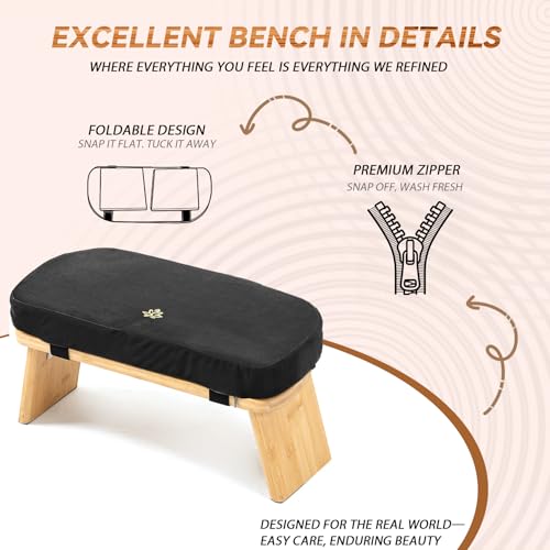 Meditation Bench, Bamboo Meditation Stool, Folding Kneeling Meditation Bench, Seiza Prayer Bench, Prayer Bench with Meditation Cushion, Kneeling Stool(Black) - color: Black