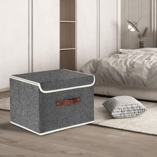 Collapsible Storage Boxes, Washable Fabric Storage Bins with Lids, 14.9x9.8x9.8 inches, 2 Pack, Black