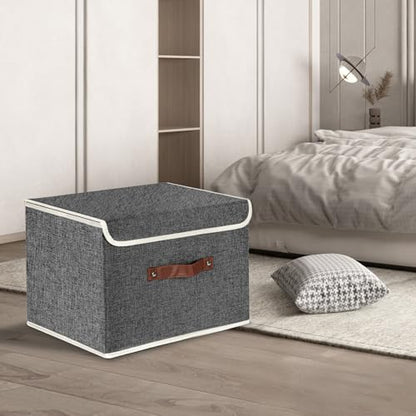 Collapsible Storage Boxes, Washable Fabric Storage Bins with Lids, 14.9x9.8x9.8 inches, 2 Pack, Black