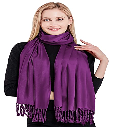 CJ Apparel Solid Color Tassels Design Nepalese Shawl Scarf Wrap Stole Throw Head Wrap Pashmina Gift Hand Made in Nepal New - color: Purple
