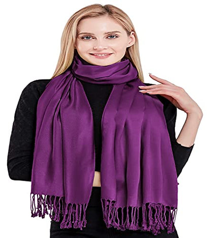 CJ Apparel Solid Color Tassels Design Nepalese Shawl Scarf Wrap Stole Throw Head Wrap Pashmina Gift Hand Made in Nepal New - color: Purple