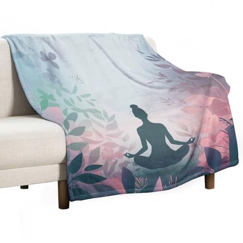 Abstract Yoga Theme Throw Blanket for Couch Bed, Soft Cozy Floral Plant Meditation Sofa Decor Blankets for Women, Men, 50"x60" - color: Abstract Yoga Theme, size: 50"x60"