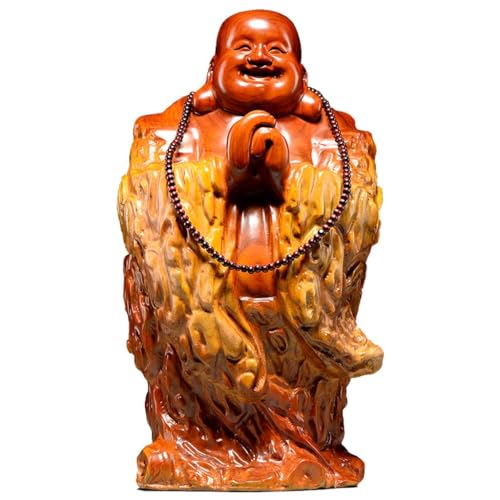 Bookshelf Decor Wooden Carving Buddha Natural Root Smiling Mahogany Home Living Room Decoration Crafts Desk Statues(7.87in) - color: 7.87in