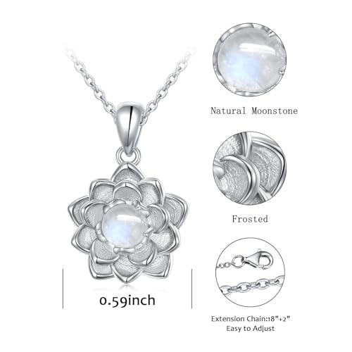 Moonstone Lotus Jewelry Set 925 Sterling Silver Lotus Flower Ring Engraved True Love Waits Natural Healing Buddha Spiritual Yoga Lotus Jewelry Set Gifts for Women - style: Lotus Necklace