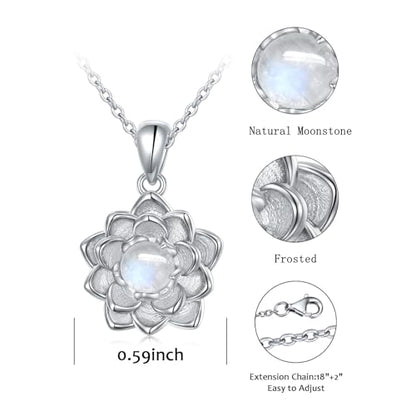 Moonstone Lotus Jewelry Set 925 Sterling Silver Lotus Flower Ring Engraved True Love Waits Natural Healing Buddha Spiritual Yoga Lotus Jewelry Set Gifts for Women - style: Lotus Necklace
